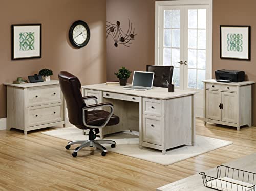 Sauder Edge Water Executive Desk, L: 65.12" x W: 29.53" x H: 29.37", Chalked Chestnut finish