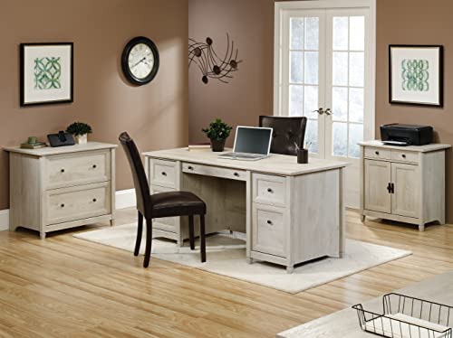 Sauder Edge Water Executive Desk, L: 65.12" x W: 29.53" x H: 29.37", Chalked Chestnut finish