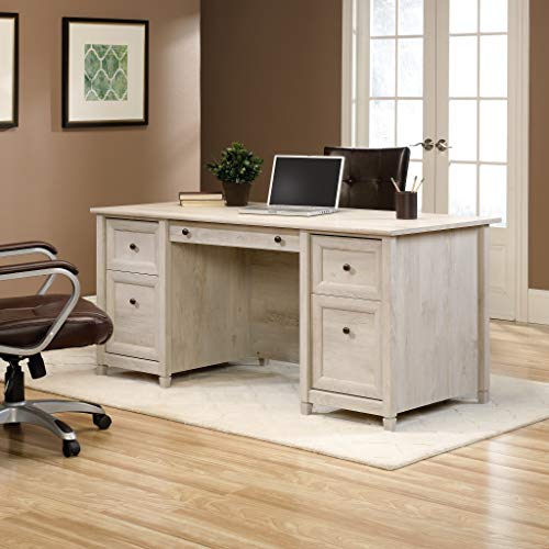 Sauder Edge Water Executive Desk, L: 65.12" x W: 29.53" x H: 29.37", Chalked Chestnut finish