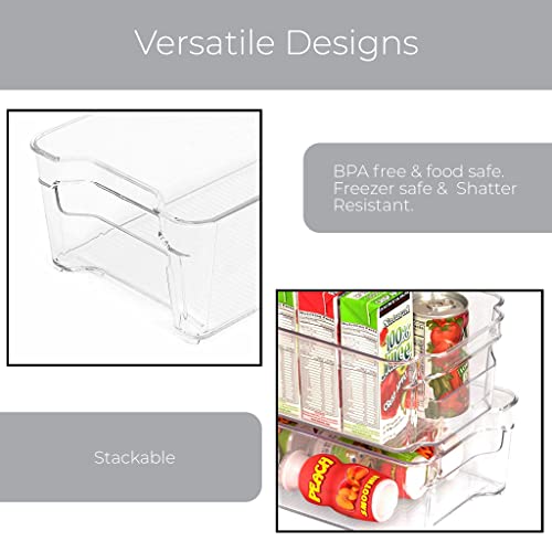 Smart Design Stackable Refrigerator Bin - 6 x 12 Inch - BPA Free Plastic Resin - Fridge, Freezer, Pantry Organizer, Cabinet Storage, Food, Produce, Fruit Containers - Kitchen Organization - Clear
