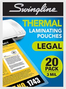 swingline laminating sheets, thermal laminating pouches legal size, 3mil, 20 pack (3202061)