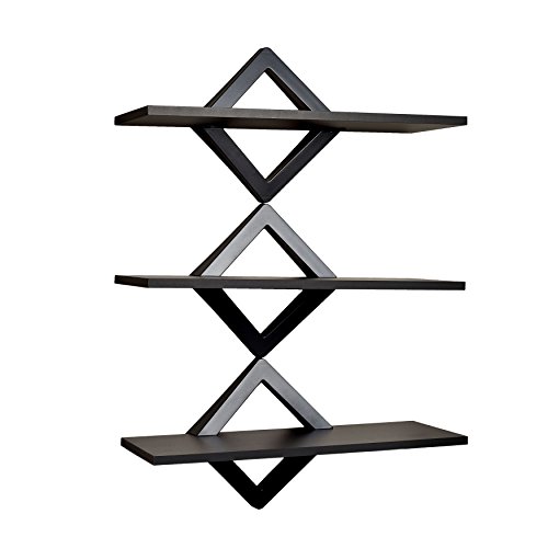 Danya B. Diamonds 3-Level Wall Mount Shelving System - Decorative Floating Shelves (Black)