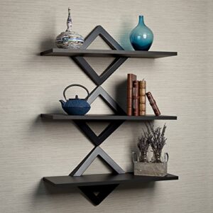 Danya B. Diamonds 3-Level Wall Mount Shelving System - Decorative Floating Shelves (Black)