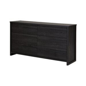 south shore tao 6-drawer double dresser, grey oak with wooden handles