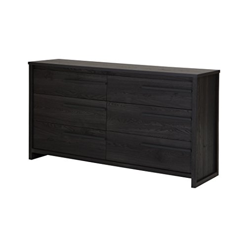 South Shore Tao 6-Drawer Double Dresser, Grey Oak with Wooden Handles