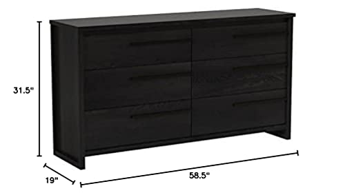 South Shore Tao 6-Drawer Double Dresser, Grey Oak with Wooden Handles