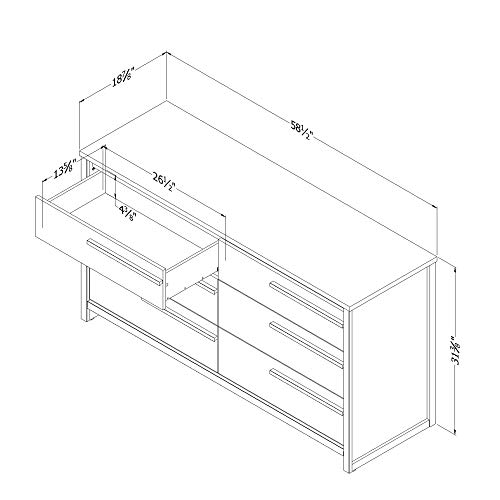 South Shore Tao 6-Drawer Double Dresser, Grey Oak with Wooden Handles