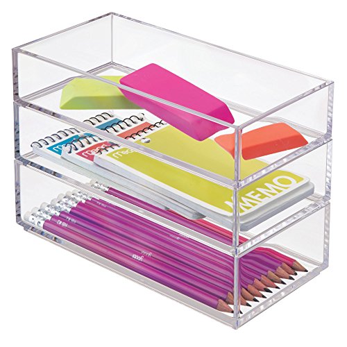 iDesign Clarity Plastic Drawer Organizer for Vanity, Countertop, Bathroom, Kitchen and Cabinet Storage, 8" x 4" x 2", Clear