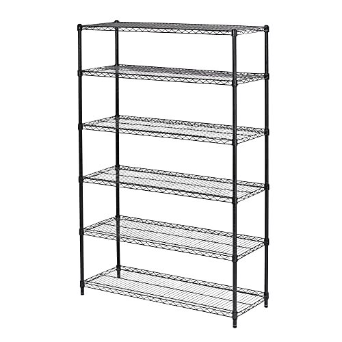 Alera NSF Certified 6-Shelf Wire Shelving Kit, 48w x 18d x 72h, Black Anthracite