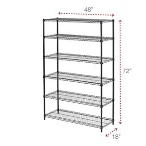 Alera NSF Certified 6-Shelf Wire Shelving Kit, 48w x 18d x 72h, Black Anthracite