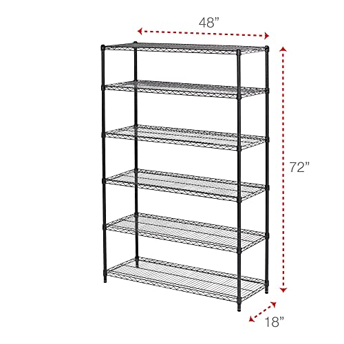 Alera NSF Certified 6-Shelf Wire Shelving Kit, 48w x 18d x 72h, Black Anthracite