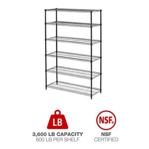 Alera NSF Certified 6-Shelf Wire Shelving Kit, 48w x 18d x 72h, Black Anthracite