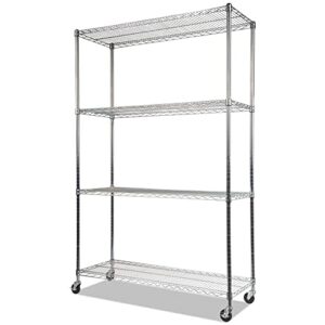 alera nsf certified 4-shelf wire shelving kit with casters, 48w x 18d x 72h, silver