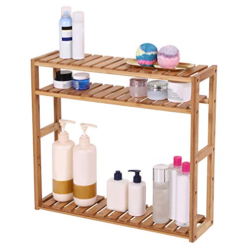 SONGMICS Bamboo Bathroom Shelf, 3-Tier Adjustable Plants Rack, Wall-Mounted or Stand, in the Living Room, Balcony, Kitchen, Natural UBCB13Y