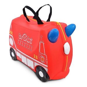 trunki kids ride-on suitcase & toddler carry-on airplane luggage for children aged 3-6 : frank fire truck red