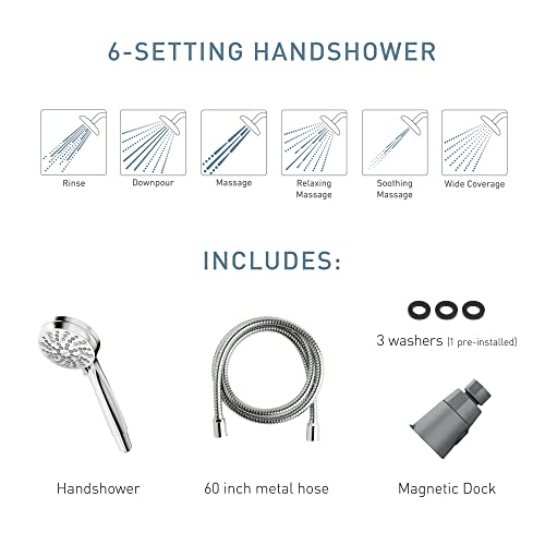 Moen Engage Magnetix Spot Resist Brushed Nickel 3.5-Inch Six-Function Eco-Performance Handheld Showerhead with Magnetic Docking System for Bathroom Shower, 26100SRN