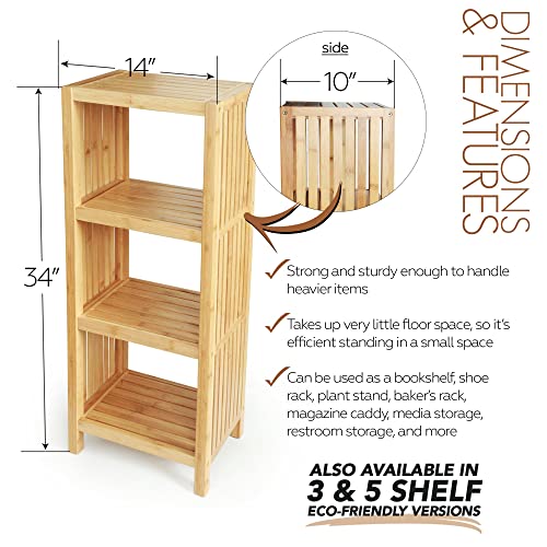 ToiletTree Products Bamboo Freestanding Organizing Shelf - Wooden Bathroom Shelf to Store Toiletries - Bamboo Shelf to Use in The Bathroom, Bedroom, and More - 4-Tier Shelf