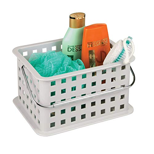 iDesign Spa BPA-Free Plastic Small Stackable Basket with Handle - 9.25" x 7" x 5", Light Gray