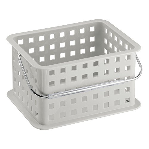 iDesign Spa BPA-Free Plastic Small Stackable Basket with Handle - 9.25" x 7" x 5", Light Gray