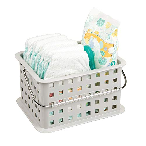 iDesign Spa BPA-Free Plastic Small Stackable Basket with Handle - 9.25" x 7" x 5", Light Gray