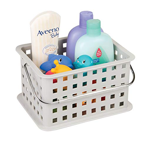 iDesign Spa BPA-Free Plastic Small Stackable Basket with Handle - 9.25" x 7" x 5", Light Gray