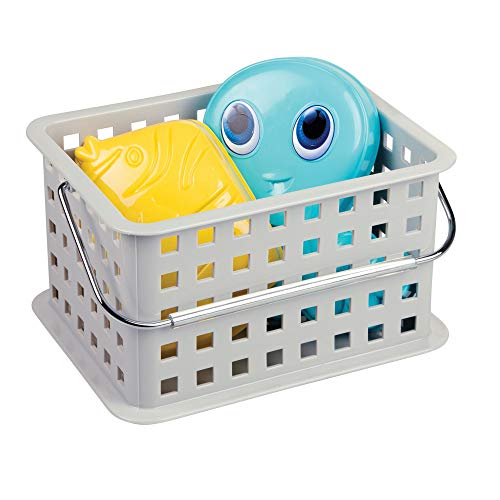 iDesign Spa BPA-Free Plastic Small Stackable Basket with Handle - 9.25" x 7" x 5", Light Gray