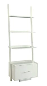 convenience concepts american heritage 4 shelves ladder bookcase with file drawer, white