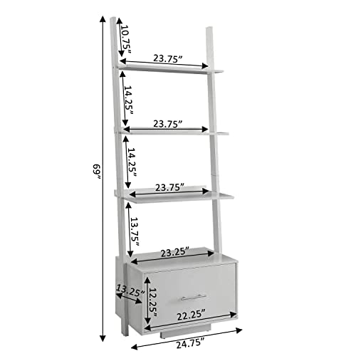 Convenience Concepts American Heritage 4 shelves Ladder Bookcase with File Drawer, White