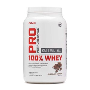 gnc pro performance 100% whey protein powder - chocolate supreme, 25 servings, supports healthy metabolism and lean muscle recovery
