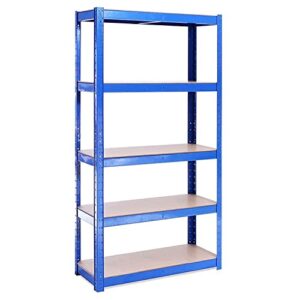 garage shelving units - 71" h x 35" l x 16" w - heavy duty racking - shelves for storage -1 bay - blue - 5 tier - 2000lb capacity (400lb per shelf) - workshop, shed, office - 5 year warranty