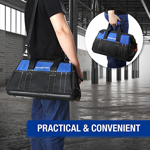 WORKPRO 16-inch Wide Mouth Tool Bag with Water Proof Molded Base