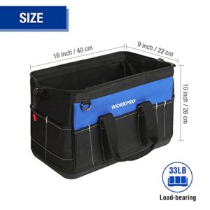 WORKPRO 16-inch Wide Mouth Tool Bag with Water Proof Molded Base