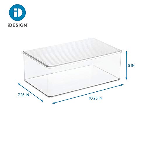 iDesign Med+ Plastic Bathroom Vanity Organizer Bin with Lid for Medication, Accessories, Cosmetics and More, 7.25" x 10.75" x 5", Clear