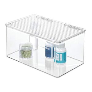 iDesign Med+ Plastic Bathroom Vanity Organizer Bin with Lid for Medication, Accessories, Cosmetics and More, 7.25" x 10.75" x 5", Clear