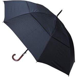 COLLAR AND CUFFS LONDON - Windproof EXTRA STRONG - StormDefender City Umbrella - Vented Double Canopy - Auto - Reinforced Frame with Fiberglass - Solid Wood Hook Handle - Black