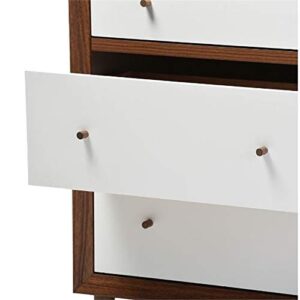 Baxton Furniture Studios Harlow Mid-Century Wood 6 Drawer Storage Dresser, Medium, White and Walnut