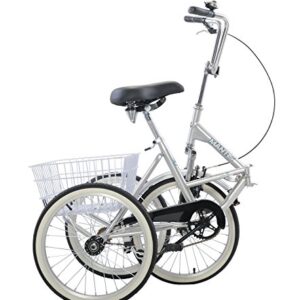 Mantis Tri-Rad 20 Inch Wheels Single Speed Adult Folding Tricycle, Silver,20" Wheels/16" Frame