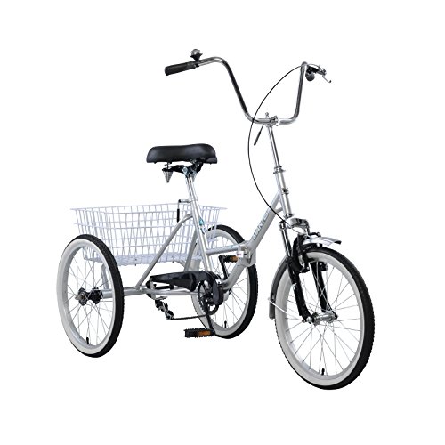 Mantis Tri-Rad 20 Inch Wheels Single Speed Adult Folding Tricycle, Silver,20" Wheels/16" Frame