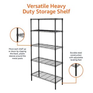 Amazon Basics 5-Shelf Adjustable, Heavy Duty Storage Shelving Unit (350 lbs loading capacity per shelf), Steel Organizer Wire Rack, Black (36L x 14W x 72H)