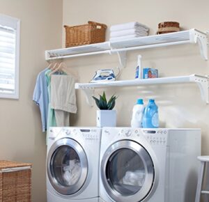 ez shelf-expandable- laundry room shelves over washer and dryer -2- laundry room shelves (each expands from 40.5 to 75") – 1 has hanging rod -white - laundry room organization