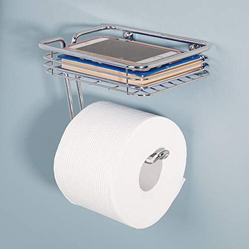 iDesign Classico Metal Wall Mount Toilet Paper Holder with Wire Shelf for Master, Guest, Kid's Bathroom, 7.25" x 5.25" x 5.3", Chrome