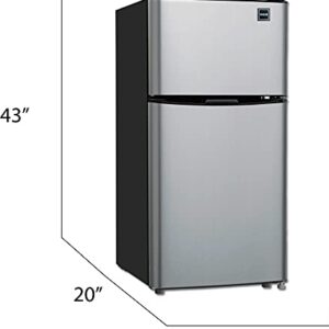 RCA RFR459 Compact Fridge with Freezer-Dual Adjustable Thermostat-Reversible Door-Removable Glass Shelves-Ideal for Bedroom/Dorm/Apartment/Office-4.5 Cubic Feet-Platinum, cu. ft, Stainless