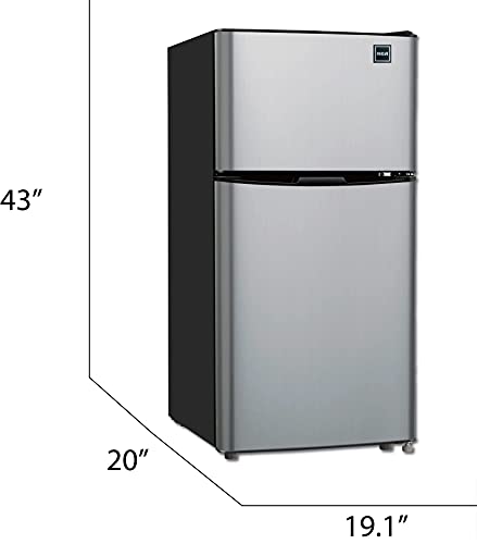 RCA RFR459 Compact Fridge with Freezer-Dual Adjustable Thermostat-Reversible Door-Removable Glass Shelves-Ideal for Bedroom/Dorm/Apartment/Office-4.5 Cubic Feet-Platinum, cu. ft, Stainless