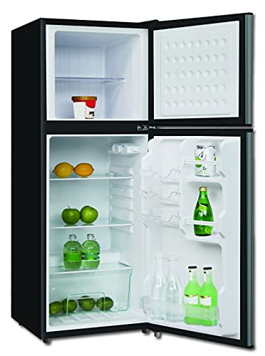 RCA RFR459 Compact Fridge with Freezer-Dual Adjustable Thermostat-Reversible Door-Removable Glass Shelves-Ideal for Bedroom/Dorm/Apartment/Office-4.5 Cubic Feet-Platinum, cu. ft, Stainless