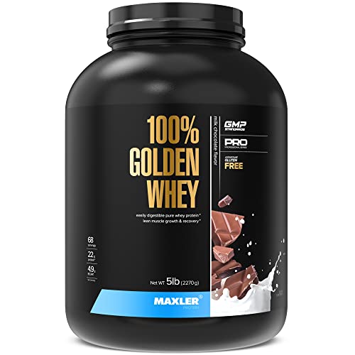 Maxler 100% Golden Whey Protein - 22g of Premium Whey Protein Powder per Serving - Pre Post Intra Workout - Fast-Absorbing Whey Hydrolysate, Isolate & Concentrate Blend - Milk Chocolate Protein 5 lbs