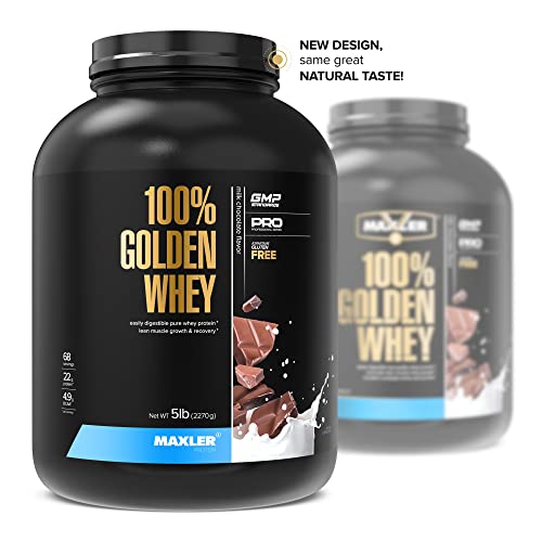 Maxler 100% Golden Whey Protein - 22g of Premium Whey Protein Powder per Serving - Pre Post Intra Workout - Fast-Absorbing Whey Hydrolysate, Isolate & Concentrate Blend - Milk Chocolate Protein 5 lbs