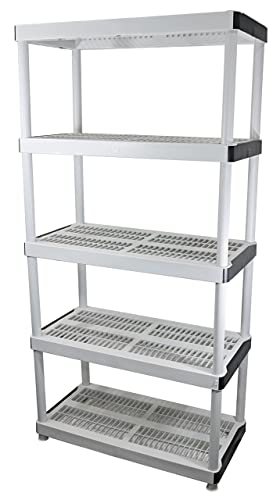 HDX 36” x 72” 5-Tiered Ventilated Plastic Storage Shelving Unit w/ Raised Feet and Tool-Free Assembly