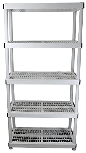 HDX 36” x 72” 5-Tiered Ventilated Plastic Storage Shelving Unit w/ Raised Feet and Tool-Free Assembly