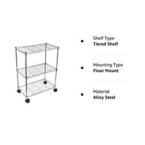 Simple Deluxe Heavy Duty 3-Shelf Shelving with Wheels, Adjustable Storage Units, Steel Organizer Wire Rack, 24.02”L x 13.78“W x 31.89”H, Chrome, HKSHLF23133003CPC