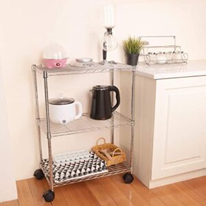 Simple Deluxe Heavy Duty 3-Shelf Shelving with Wheels, Adjustable Storage Units, Steel Organizer Wire Rack, 24.02”L x 13.78“W x 31.89”H, Chrome, HKSHLF23133003CPC